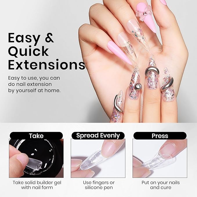 MIZHSE 30g Solid Builder Gel for Nails and 15g Rhinestone Glue, Clear Hard Nail Builder Gel 3D Sculpting Gels Non-Sticky U V LED Nails Charm Glue 3D Art Salon Home DIY