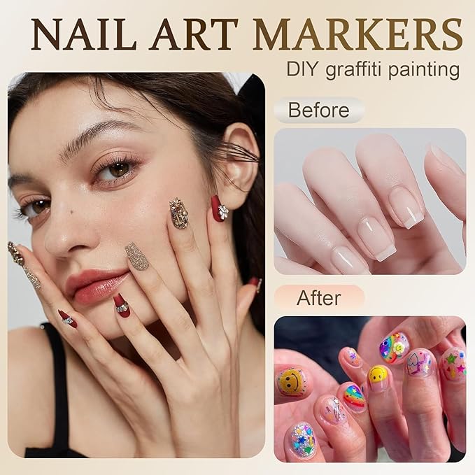 12 Colors Nail Art Pens Set, Nail Art Markers Polish Pen for 3D Nail Art, Drawing Painting Liner Brush for DIY Nail Art Beauty Adorn Manicure Tool (36 colors)