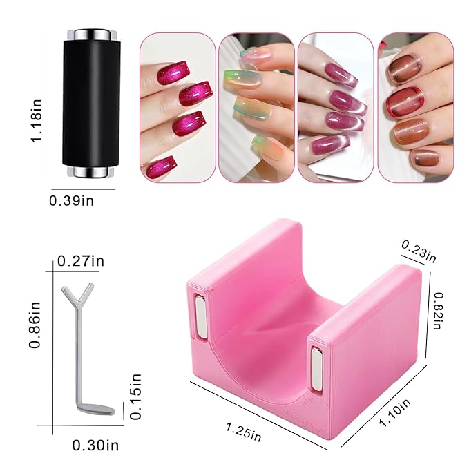 2 Pcs Cat Eye Magnets For Nails with 2 pcs Y-shape Heart Design Mold Set, Cylinder Nail Magnet Pen And 5d Automatic Strong Magnet Tool For Magnetic Gel Polish, Heart Nail Polish Magnet
