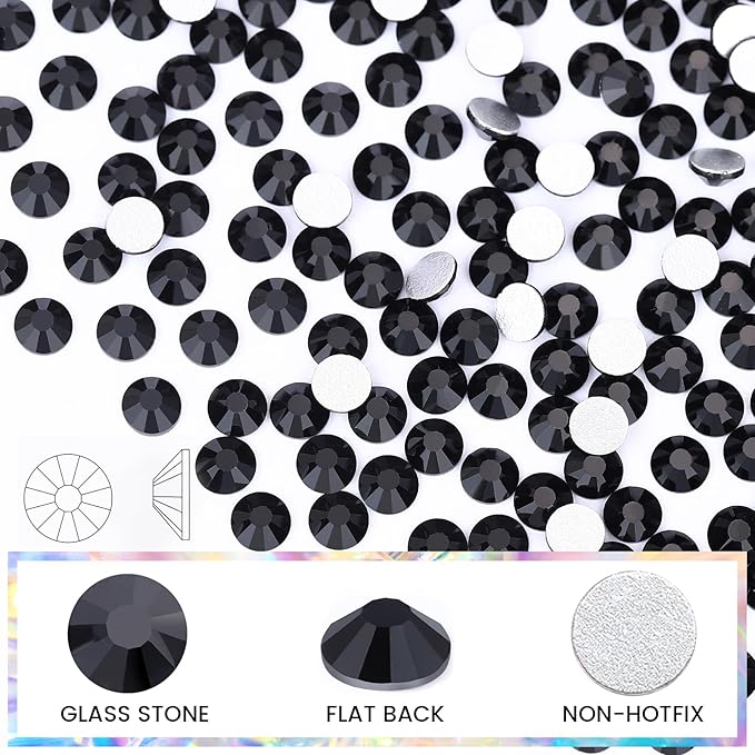 Novani Black Rhinestones 1440pcs SS10 Glass Rhinestones Crystal Flatback Gemstones for Crafts Nails Makeup Bags and Shoes Decoration（SS10, 2.8mm）