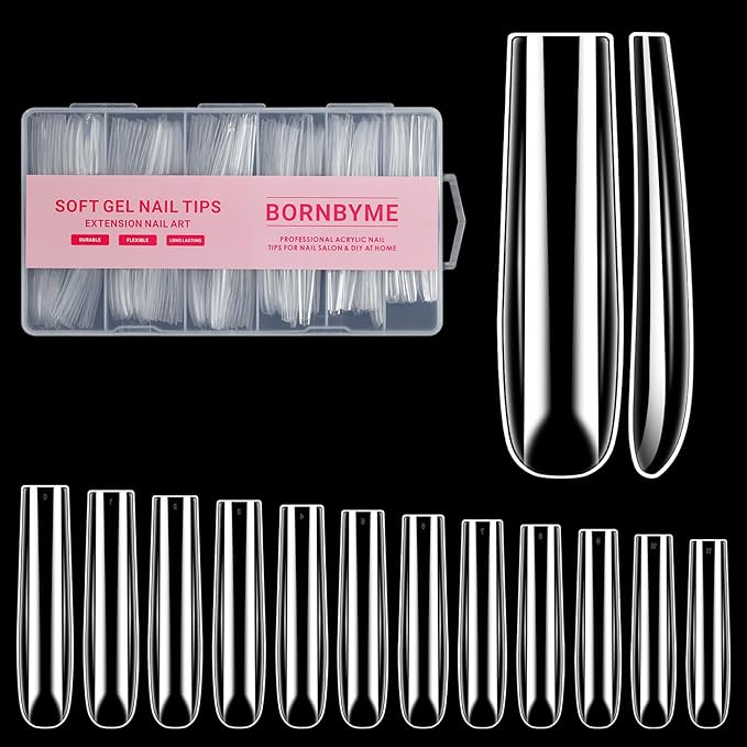 XXXL Nail Tips,BORNBYME Long Square Nail Tip Clear Nail Tips for Acrylic Nail Extension Press on Nails