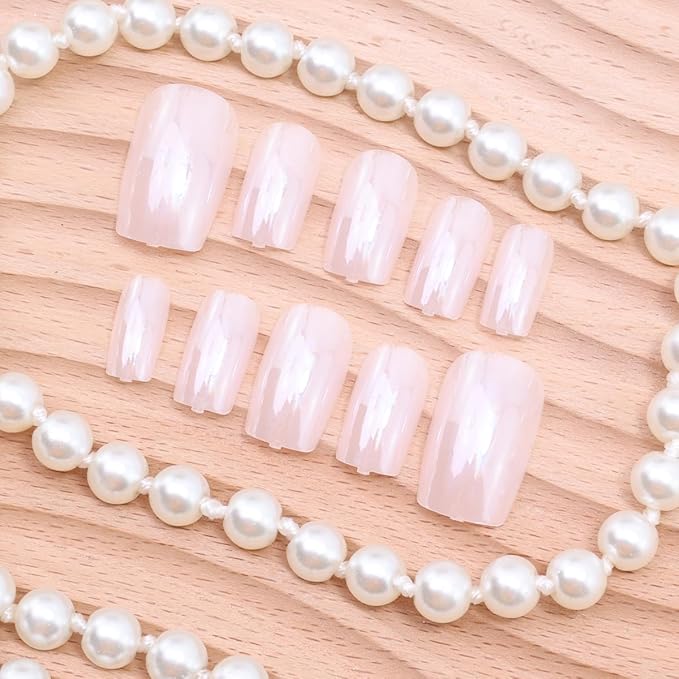 24Pcs Pink Press on Nails Short Square Fake Nails Aurora Pink Chrome Glue on Nails Solid Color Artificial Acrylic Nails Glossy Full Cover False Nails Reusable Stick on Nails for Women Daily Manicure