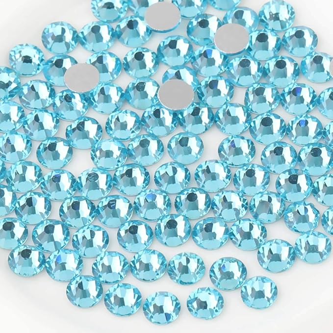 Beadsland Flat Back Crystal Rhinestones Round Gems for Nail Art and Craft Glue Fix, Aquamarine, 1.9-2.1mm, SS6/1440pcs