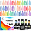 VANREESA 24 Pcs Gel Nail Polish Set -Trendy Colors Gel Polish with Base Coat & 4 Effects of Top Coat Nude Pink Orange Yellow Green Blue Purple Gel Polish Set Nail Kit Gifts for Women Girls DIY at Home