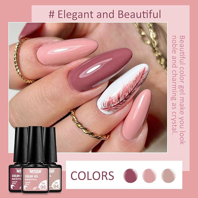 MTSSII Gel Nail Polish Set, 8 Colors Fall Nude Blue Green Pink Ped Purple Soak Off Gel Polish Kit for Salon and Nail Art DIY at Home