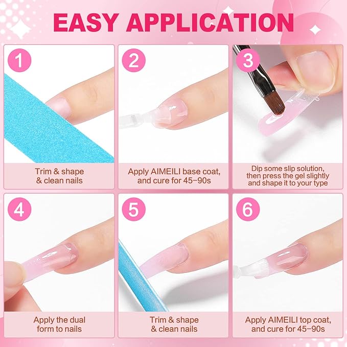 AIMEILI Hema Free Builder Nail Gel Natural Color Gel, 6 Colors 15ml Nail Extension Kit U V LED Nail Enhancement Gel Starter Kit with False Nail Kit