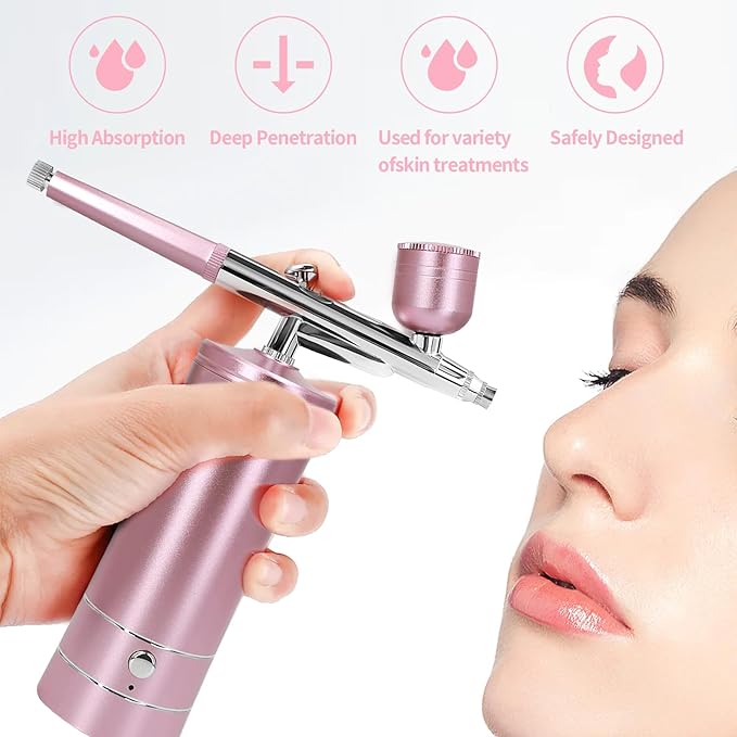 Airbrush Kit Air Brush Kit With Air Compressor Nail Charms Wireless Air Brush for Barber, Nail Art,Makeup, Model Painting (Pink)