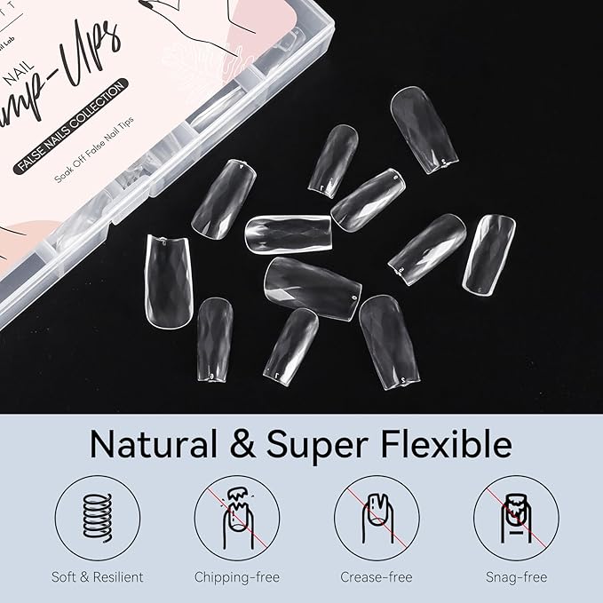 Makartt Medium Square Soft Gel Nail Tips: 120pcs 3D Diamond-Shaped Fake Nails Extension, 12 Sizes Full Cover Clear Press-On Tip, Natural Rhombus Lattice, Suit for Chrome Nail Powder