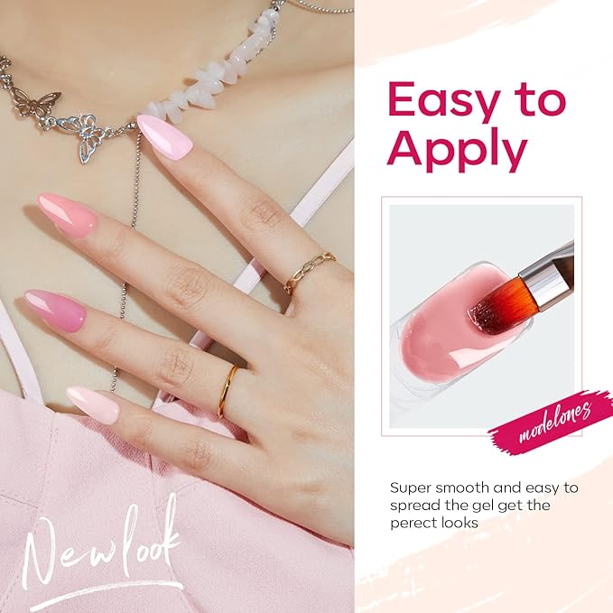 Modelones Poly Nail Gel Set, 6 Colors Pink Confetti Collection Nude Pink Glitter Colors Poly Extension Gel Enhancement Builder Pastel Summer Manicure DIY Home Salon