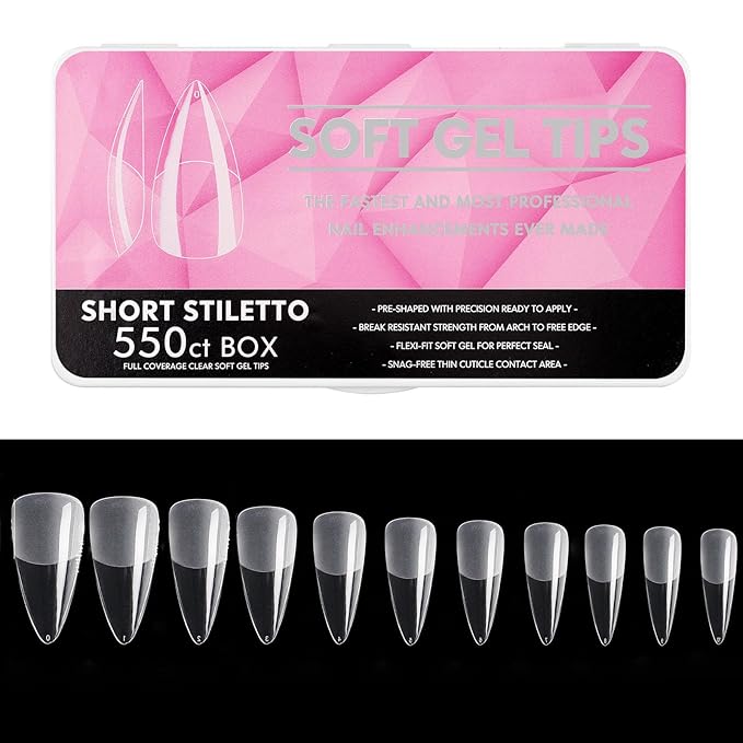 Soft Gel Curved Nail Tips, Full Cover Clear Gelly False Nail, Half Matte Acrylic Fake Nail, Press on Nail Tips Set for Extension, Home DIY Salon Manicure Nail art (Almond 1, 550PCS)