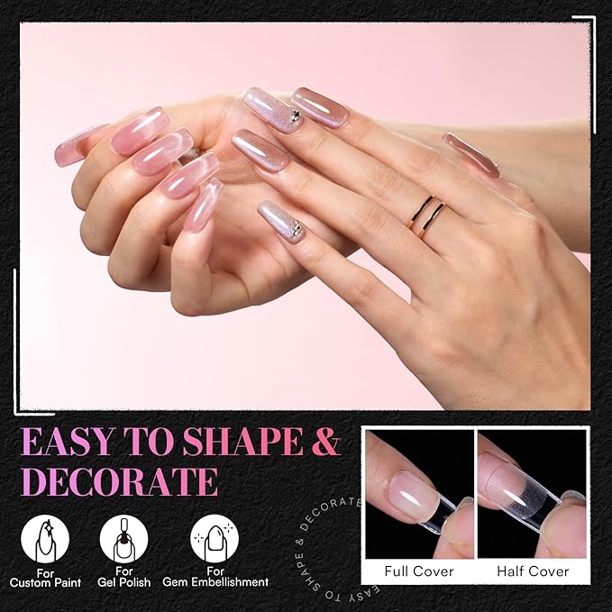 Makartt Short Square Nail Tips: 240PCS, 15 Sizes, Pre Shaped Clear Acrylic Fake Nails- Full Cover Half Matte Soft Press On Nail Extensions Long-lasting Supplies Salon and DIY at Home