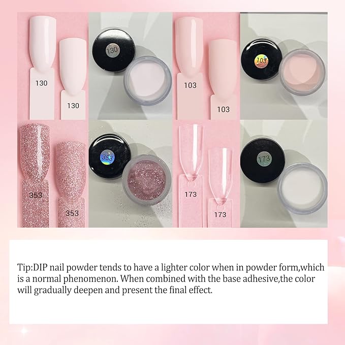 AZUREBEAUTY Dip Powder Nail Kit Starter, 4 Colors Glitter Soft Pink French Nail Art, with Base Coat, Top Coat and Activator Liquid, Suitable for All Seasons, Ideal for DIY Manicure and Salon Use