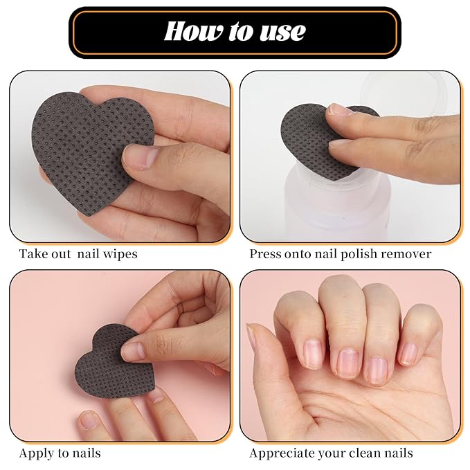 1000 PCS Lint Free Nail Wipes, Heart Shape Lash Glue Wipes, Nail Polish Remover Wipes for Gel Nail Polish Remover, Absorbable Eyelash Extension Glue Cleaning Wipe, Nail Care Tools(Black)