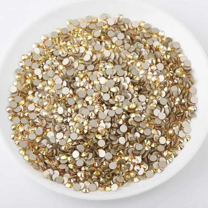 Beadsland 288pcs Flat Back Crystal Rhinestones Round Gems for Nail Art and Craft Glue Fix, Metal Sunlight, SS34, 7.1-7.3mm