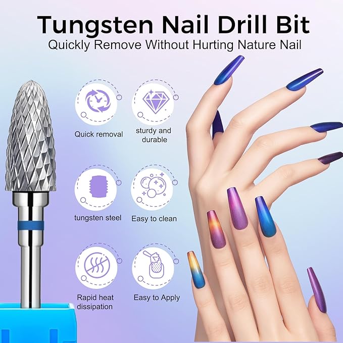 Fantexy 3/32" Carbide Nail Drill Bit - Remove Acrylic Hard Gels Quickly and Safely,Professional Cone Tungsten Drill Bits Set Nail File Acrylic for Manicure,Pedicure,Cuticle Cleaner (Medium - M)
