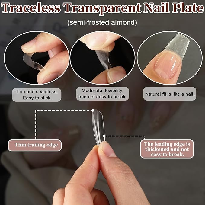 FEBSNOW 600 Pcs Long Coffin Fake Gel Nail Tips Full Cover Clear Acrylic False Ballerina Press On Nails for Nail Extension Home DIY Nail Salon,12 Size