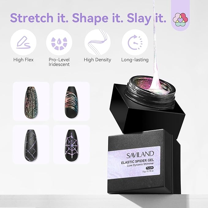 SAVILAND Pink & Purple Spider Gel for Nails: 2 PCS Glitter Spider Gel for Nail Art No-Wipe Unbreakable Paint Line Drawing Gels Sparkling Effect Manicure DIY Nail Designs Home
