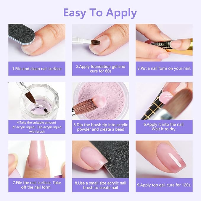 Acrylic Nail Kit for Beginners with Everything - Practice Hand for Acrylic Nails - 6PCS Nail Powder Liquid Set with UV Lamp - Professional Manicure Set in Pink Bag for Starter Home Salon (Pink-1)