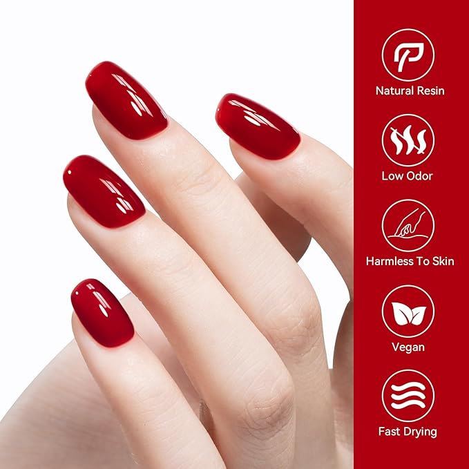 MEGIOR Jelly Red Gel Nail Polish 0.5 Fl Oz Red Transparent Colors Soak Off UV LED Lamp Light Cure Gel Polish Kit for Salon and Nail Art Starter Manicure DIY at Home