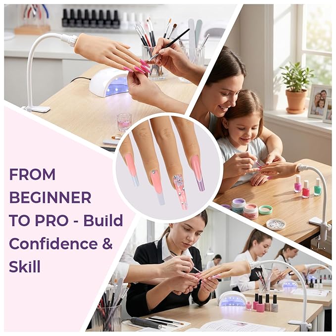Beginners Practice Hand for Acrylic Nails: Realistic Silicone Nail Hand Practice with Flexible Fingers - Fake Training Hand Mannequin Hand for Nail Techs