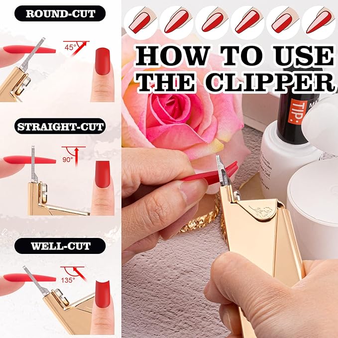 Gold Premium Nail Clippers with Magnet Sizers for Acrylic Nails, Professional Stainless Steel Fake False Nail Tip Clipper Cutter Trimmer, Manicure Tool for Salon Home Nail Art