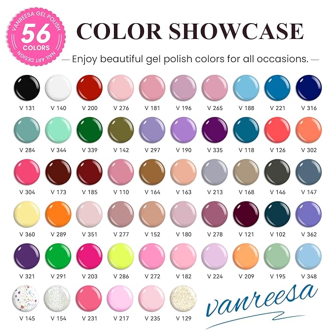 VANREESA Gel Nail Polish Kit with U V Light 74 Pcs Gel Polish Nail Set 56 All Season Colors Nail Polish Set Base Coat & 4 Effects Top Coat with Manicure Tools Complete Nail Kit Gifts for Women