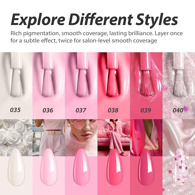 Makartt Pink Gel Nail Polish Set 15ml One N'Done 6 Colors Pink Gel Polish Kit High-Gloss Love-Heart Glitter White Rose Red, Salon-Grade UV Nail Art Manicure DIY Salon Home - Little Love Notes