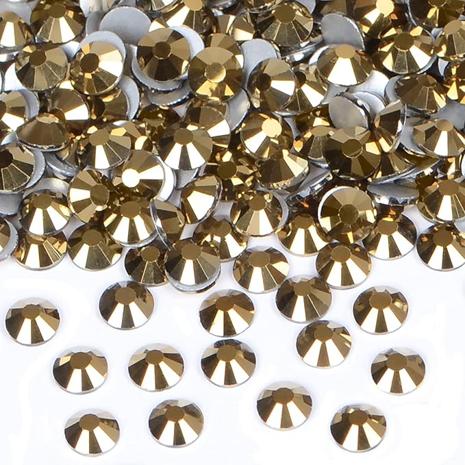 2880PCS Art Nail Rhinestones Non Hotfix Glue Fix Round Crystals Glass Flatback for DIY Jewelry Making with one Picking Pen (ss5 2880pcs, Aurum)