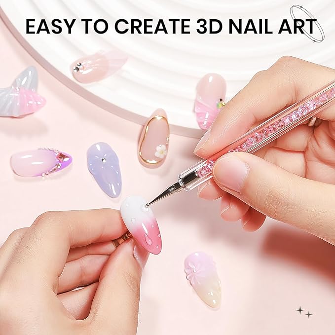3D Gel Nail Art with No Wipe Chrome Powder Sculpting Painting Gel for Nail Charms Rhinestone Decoration Adhesive with Nails Art Brushes DIY Manicure at Home