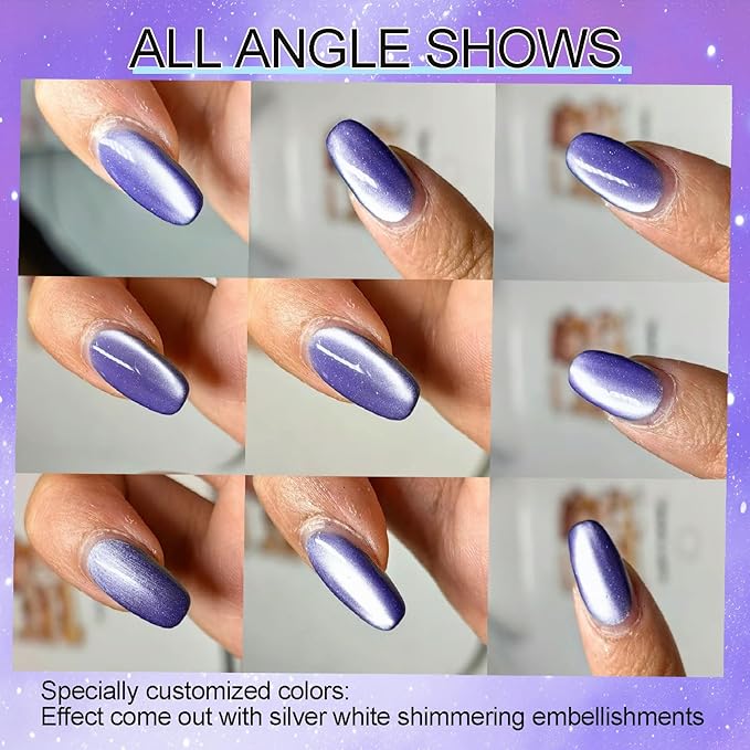 Neptune Purple Glass Cat Eye Gel Nail Polish with Magnet Stick, Blue Light Planet Cats Eye Gel Magnetic Cat Eyes Ceramic Crystal Silk Velvet Effect Sock Off Professional Use for Salon