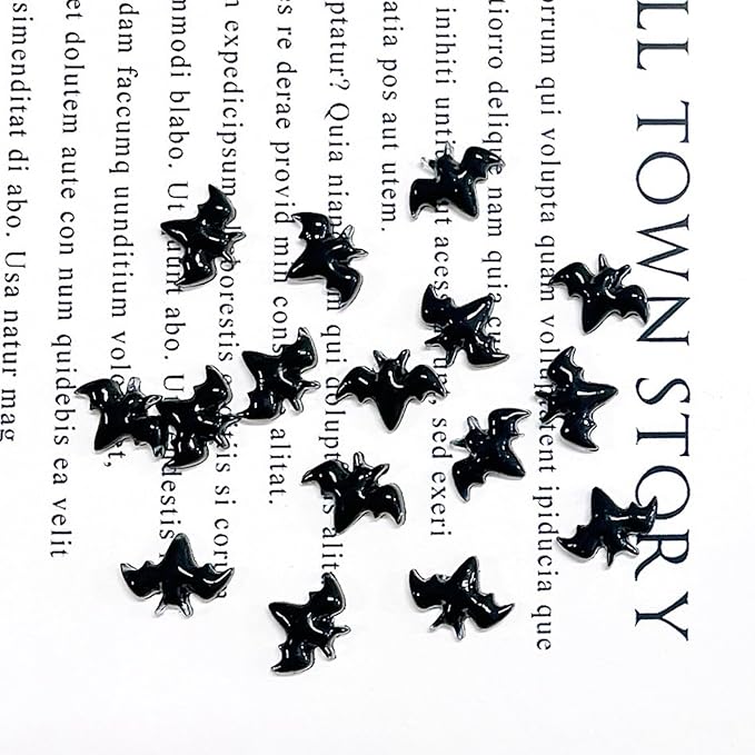 100Pcs Black Halloween Miniature Bats Nail Art Charms Cartoon 3D Tiny Resin Bats Nail Art Rhinestones Flat Back Cute Small Nail Jewelry Charms Mini Bats Nail Rhinestone Diamonds for Nails Crafts Decor