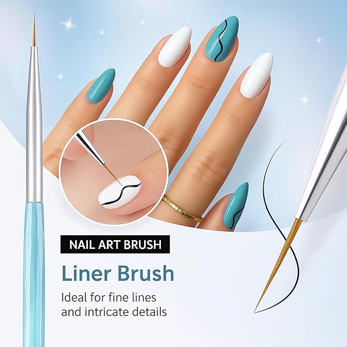 9pcs Crystal Nail Art Brush Set – Acrylic Gel Brushes for Nail Design, Liner & Flat Tips, Iridescent Handle, Professional Manicure Tool Kit for DIY or Salon Use