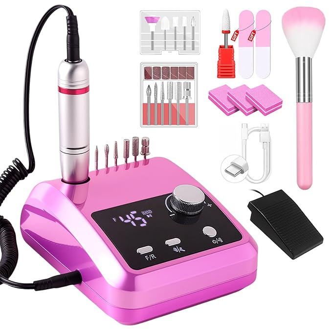 CozyZen Electric Nail Drill Professional: 45000 RPM Nail File Kit Machine with LCD Display, Hand & Foot Control Low Noise for Acrylic, Gel Nails, Manicure & Pedicure - Salon & Home Use (Dazzle Plus)