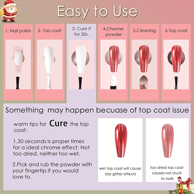 Allstarry Red Chrome Nail Powder, 2pcs Metallic Mirror Effect Dust Glitter Glazed Manicure Decoration Reflective Pigment for Gel Polish Valentines Nails Christmas Decoration- Red