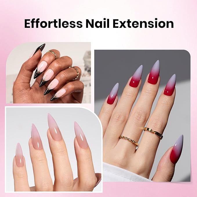 Beetles Tipex Lite Apex Nail Tips Kit, Stiletto Medium,192pcs 16 Sizes, with UV Nail Glue, Base & Top Coat, Mini Nail Lamp, Nail Clipper & Cuticle Nipper, Pre-Building Pre-Etched