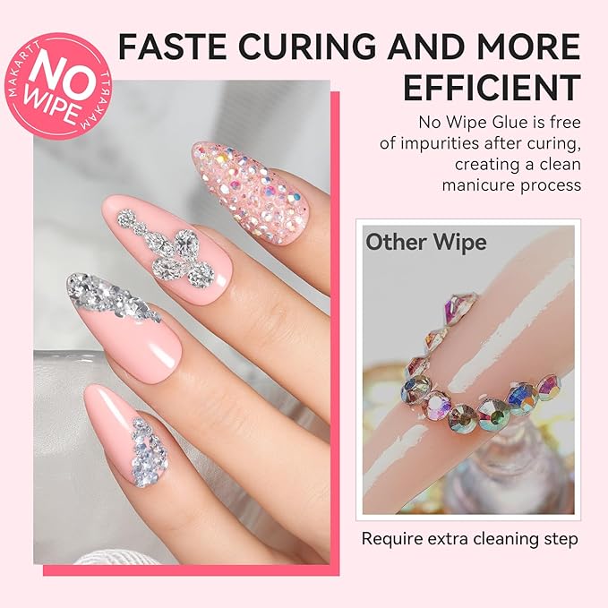 Makartt Rhinestone Glue for Nails - 60G No Wipe Super Strong Nail Gem Glue Bling Gel for 3D Decorations Nail Art Gems Jewelry Diamond for Nails Techs Supplies Beginners Nail Lamp Required