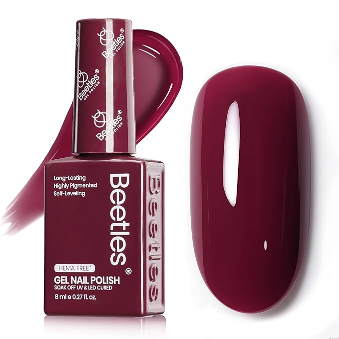 Beetles Burgundy Red Gel Polish – Classic Deep Wine Red Soak Off UV LED Burgundy Gel Nail Polish with Same-Color Bottle, Long Lasting for Salon & Home Manicure