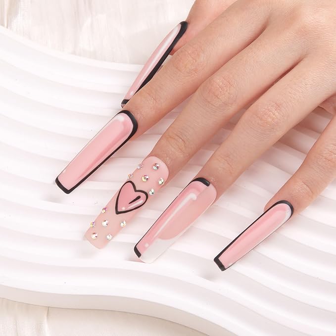 LOVFUL Press on Nails Letter| Handmade with Full Covered Crystals| Reusable Fake Nails| Square Mid length 1.7in| H169-M