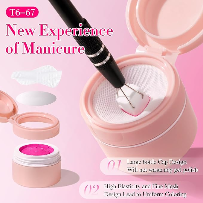 Double Rhythm Painting Gel Polish Set for Nail Art Palette Patting Gel Polish 6 Colors with 100 Pcs Sponges and Grabbing Pen (Pink Rose Purple-T6-67)