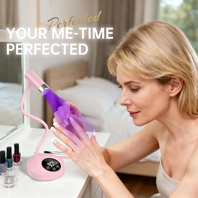AORAEM UV LED Nail Lamp, Rechargeable Gooseneck Lamp for Gel Nails 12W Quick Dry LED Nail Light Nail Dryer with 4 Timers & Auto Sensor, Professional Flash Cure Light for Gel Nails Home DIY Pink