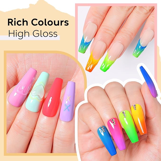 Nicedeco Gel Nail Polish Nail 12 Colors, Hema Free, Cruelty Free, Vegan, Neon Pink Yellow Blue U V Gel Manicure DIY Home for Women Girls Kit 6