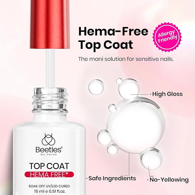 Beetles 4Pcs 15ml HEMA-Free Nail Tips Glue Kit with Builder Nail Gel, No Wipe Top Coat & Portable Nail Lamp, All-in-One Nail Extension Kit for Press on Nails False Nail Tips, DIY Salon Nails at Home