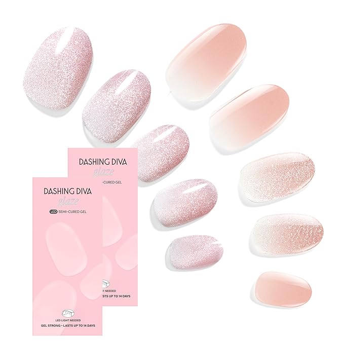 Dashing Diva Glaze Nail Strip Duo - Velvet Blush & Ballerina Blush Collection - Long Lasting, Chip Resistant, Semi-Cured Gel Nail Strips - Contains 2 Colors