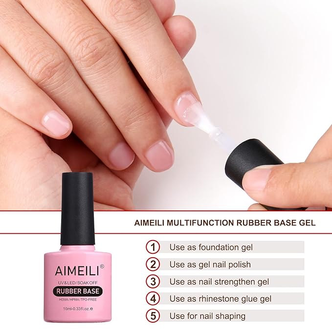 AIMEILI Gel Nail Polish, Rubber Base, Hema Free, Sheer, 4 in 1 Nail Strengthen, 10ml