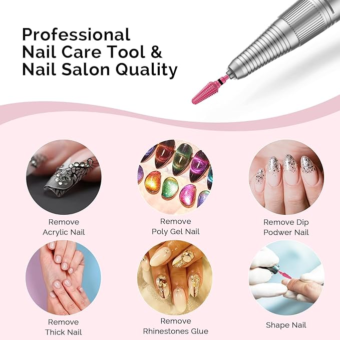 MelodySusie Professional Tornado Nail Drill Bits, 3/32'' Carbide Tungsten Multi-function Bits, Suitable for Manicure Pedicure Cuticle Gel Polishing, Salon Bits, Pink Blossom, Series Bit-X, XC