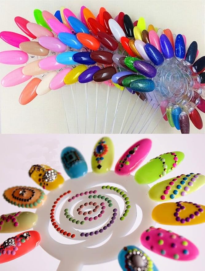 yueton 2 Sets 240 Tips White and Transparent Nail Art Design Plastic Polish Board Display Practice Sticks Wheel with Metal Split Ring Holder