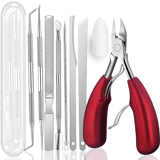Pedicure Knife Set for Feet, 7pcs Ingrown Toenail File and Lifters, Safe Nail Cleaning Treatment Pedicure Tools Kit Under Sidewall Cleaner Pain Relief Accessories (red)
