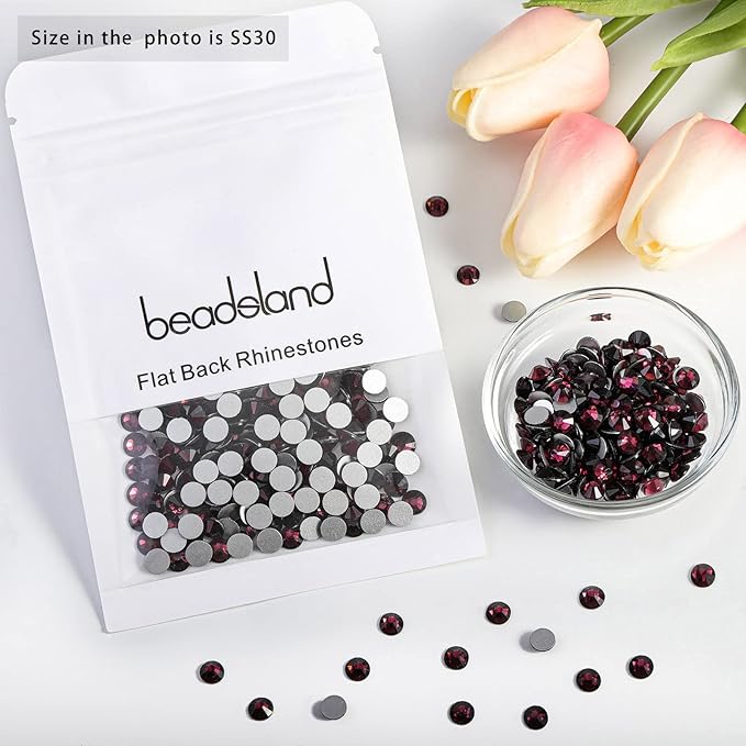 Beadsland 576pcs Flat Back Crystal Rhinestones Round Gems for Nail Art and Craft Glue Fix, Amethyst, SS30,6.3-6.5mm