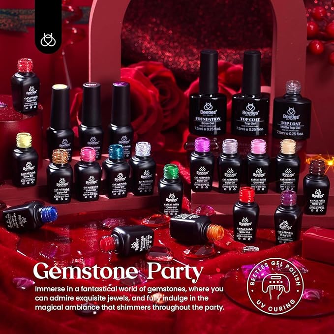 Beetles Cat Eye Gel Nail Polish Set - 20 Colors Gemstone Party Gel Polish Set Pink Blue Red Purple Glitter with Magnet Pen Base Top Coat DIY Salon Manicure Soak Off UV LED Valentines Gifts for Women