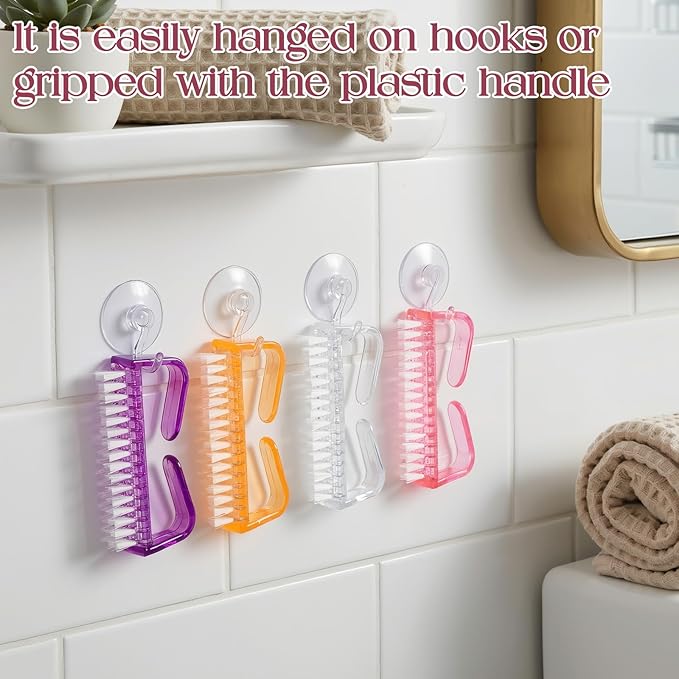 EBOOT 4 Pieces Handle Plastic Nail Brush Nail Hand Scrubbing Cleaning Brush(Pink,Clear,Orange,Purple)